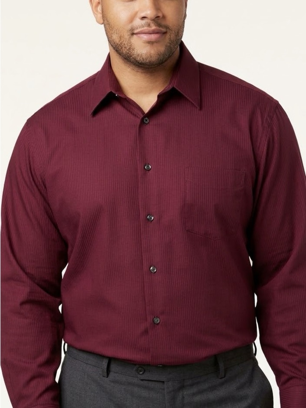 Geoffrey Beene Burgundy Dress Shirt Wrinkle Free Big Size 18.5 34/35